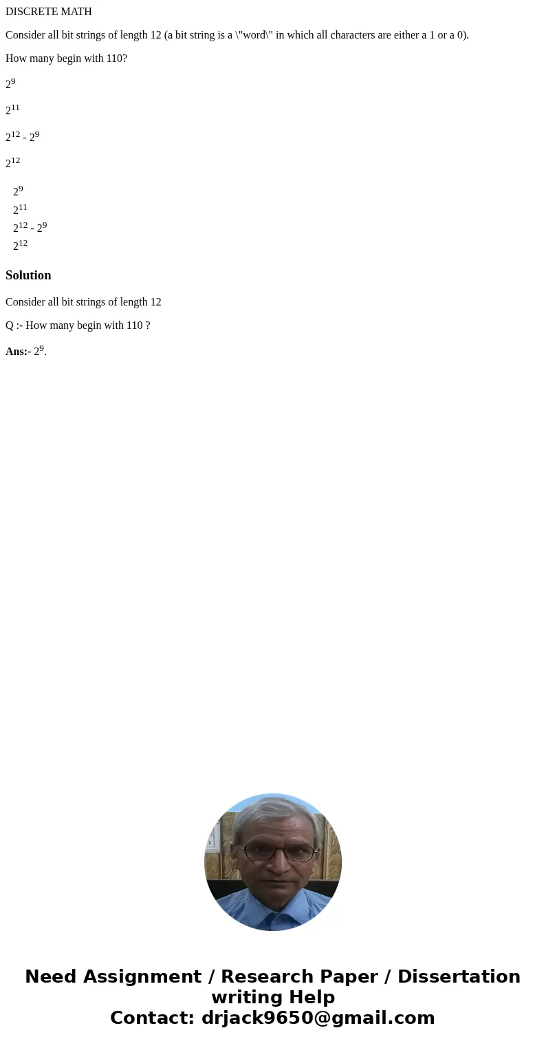 DISCRETE MATH Consider all bit strings of length 12 (a bit string is a \ DISCRETE MATH Consider all bit strings of length 12 (a bit string is a \