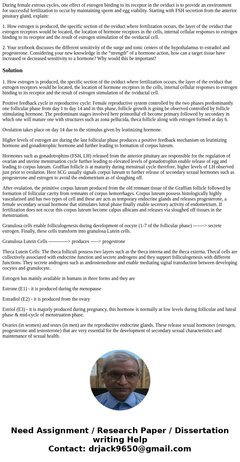 During female estrous cycles, one effect of estrogen binding to its receptor in the oviduct is to provide an environment for successful fertilization to occur b During female estrous cycles, one effect of estrogen binding to its receptor in the oviduct is to provide an environment for successful fertilization to occur b