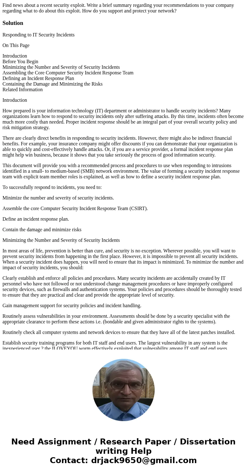 Find news about a recent security exploit. Write a brief summary regarding your recommendations to your company regarding what to do about this exploit. How do  Find news about a recent security exploit. Write a brief summary regarding your recommendations to your company regarding what to do about this exploit. How do
