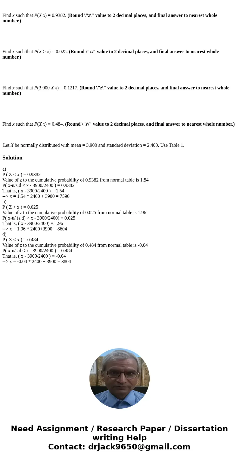 Find x such that P(X x) = 0.9382. (Round \  Find x such that P(X x) = 0.9382. (Round \