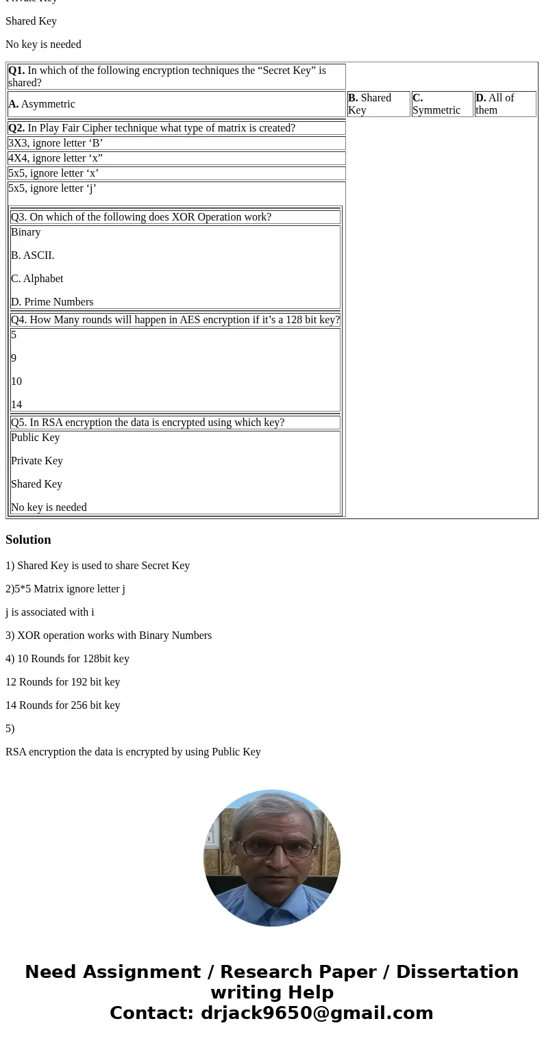 hello! i need to resolve the multiple choices in network security Q1. In which of the following encryption techniques the “Secret Key” is shared? A. Asymmetric 