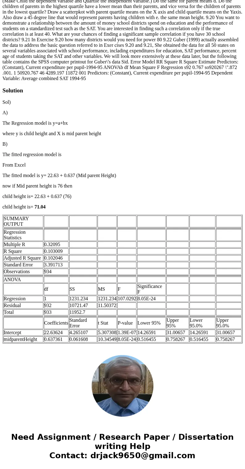 Here\'s the link to the site for the question Esercises 297 ability) tend to have children who are closer to the mean than they are. Use the concept of r as the