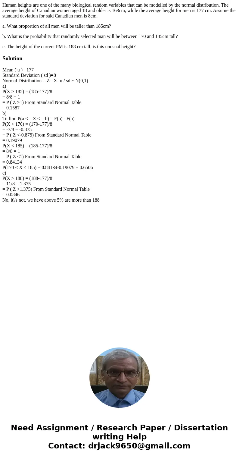 Human heights are one of the many biological random variables that can be modelled by the normal distribution. The average height of Canadian women aged 18 and  Human heights are one of the many biological random variables that can be modelled by the normal distribution. The average height of Canadian women aged 18 and