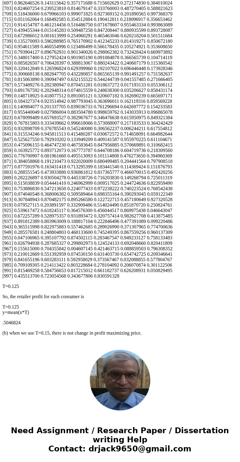 Imagine that there are 1,000 consumers. For each consumer, the willingness to pay for a widget is distributed uniformly over the interval [0,1] depending on the