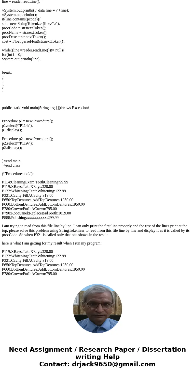 import java.io.*; import java.util.StringTokenizer; public class Procedure { //============ Properties ============= private String procCode; private String pro import java.io.*; import java.util.StringTokenizer; public class Procedure { //============ Properties ============= private String procCode; private String pro