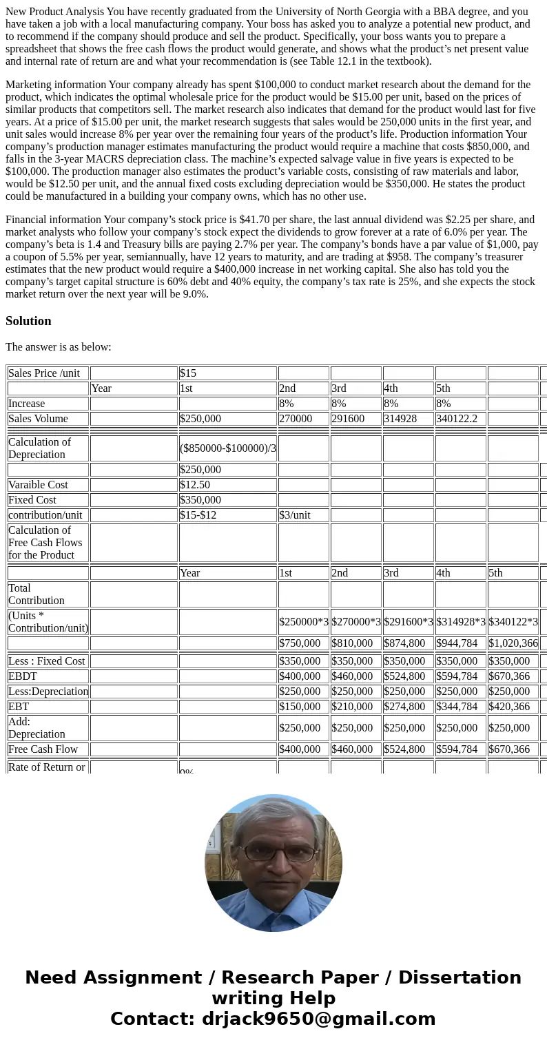 New Product Analysis You have recently graduated from the University of North Georgia with a BBA degree, and you have taken a job with a local manufacturing com
