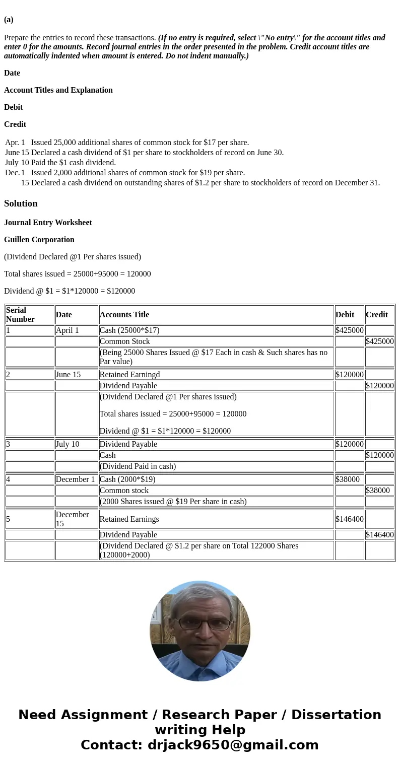 On January 1, Guillen Corporation had 95,000 shares of no-par common stock issued and outstanding. The stock has a stated value of $5 per share. During the year On January 1, Guillen Corporation had 95,000 shares of no-par common stock issued and outstanding. The stock has a stated value of $5 per share. During the year