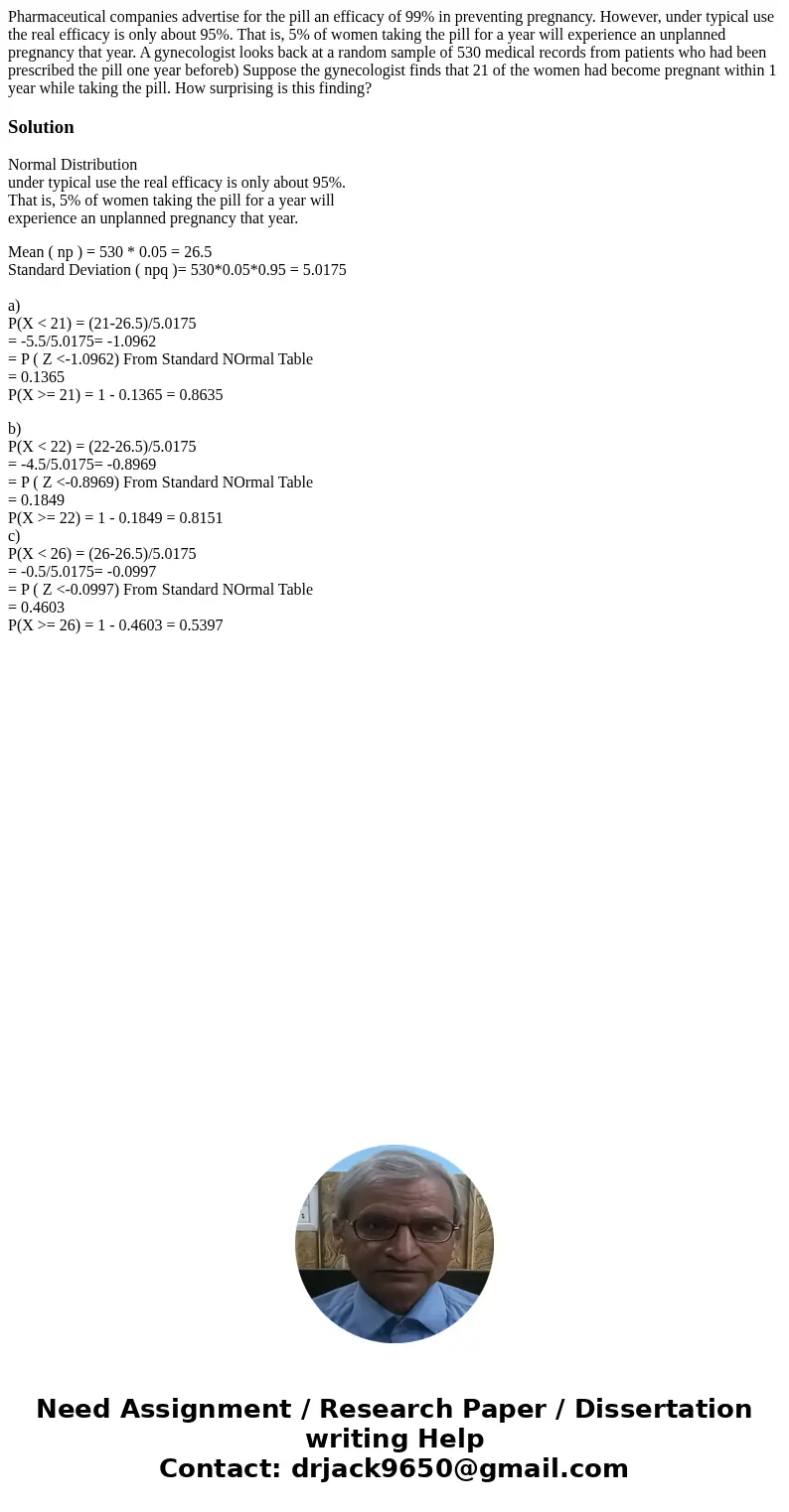 Pharmaceutical companies advertise for the pill an efficacy of 99% in preventing pregnancy. However, under typical use the real efficacy is only about 95%. That Pharmaceutical companies advertise for the pill an efficacy of 99% in preventing pregnancy. However, under typical use the real efficacy is only about 95%. That