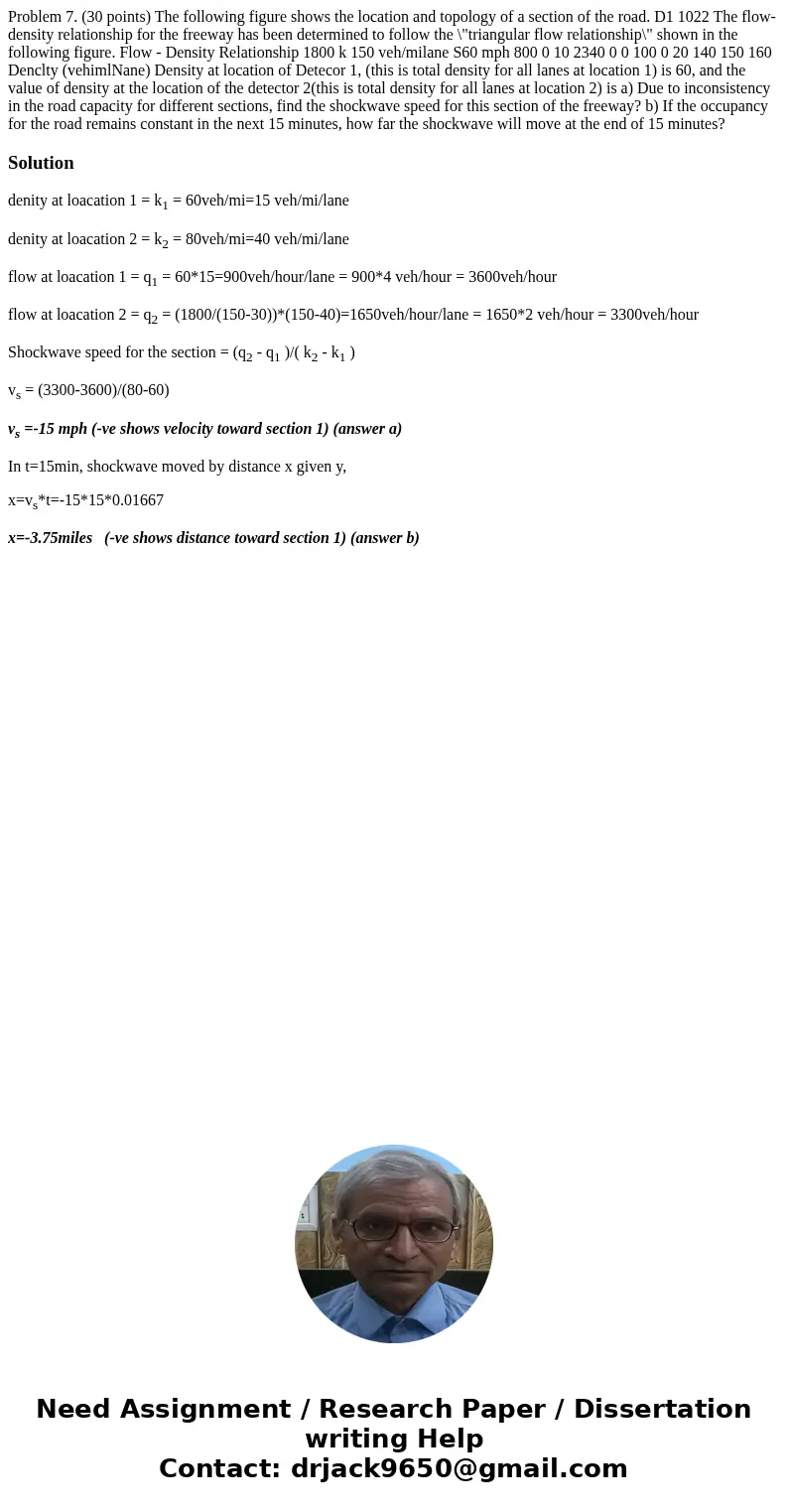Problem 7. (30 points) The following figure shows the location and topology of a section of the road. D1 1022 The flow-density relationship for the freeway has  Problem 7. (30 points) The following figure shows the location and topology of a section of the road. D1 1022 The flow-density relationship for the freeway has