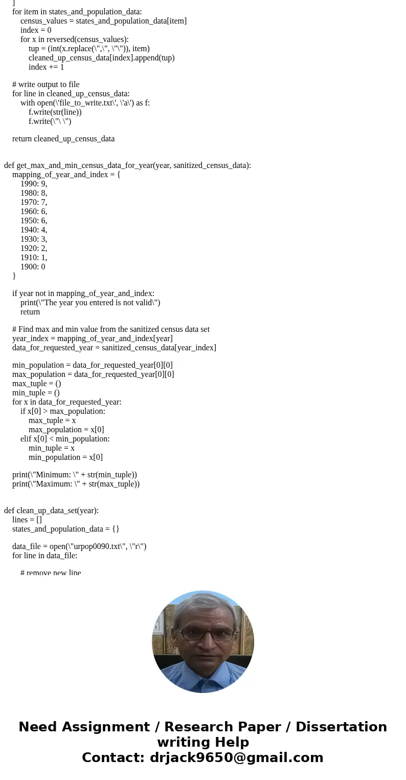 Program: Work with Census Data Use this file: http://www.census.gov/population/www/censusdata/files/urpop0090.txt The census file is a text file with data for t
