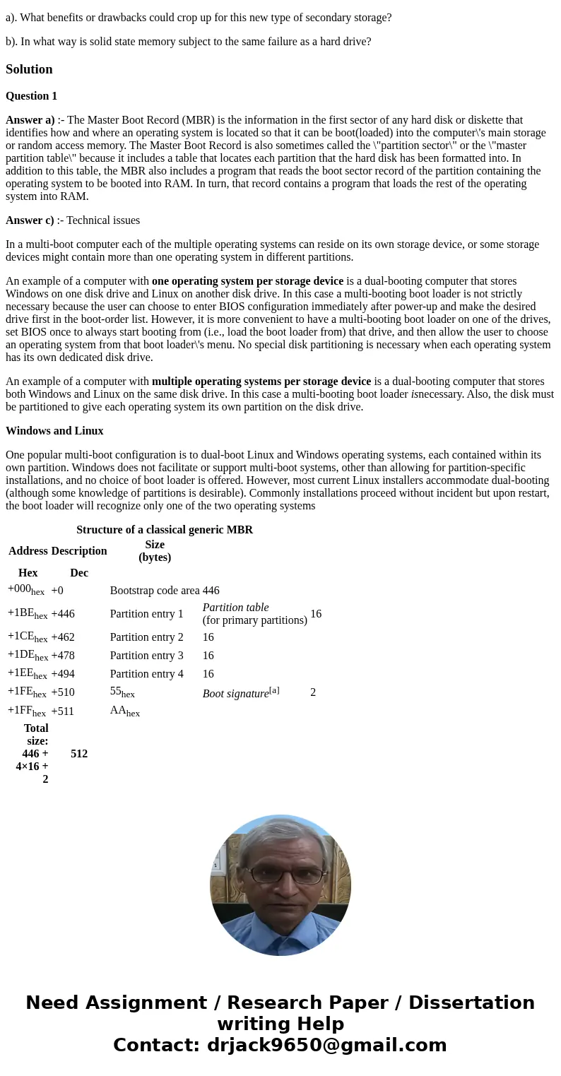 question: 1. research the master boot record. Question: 1. Research the Master Boot Record. Write a long paragraph and answer the following: a). How does this f