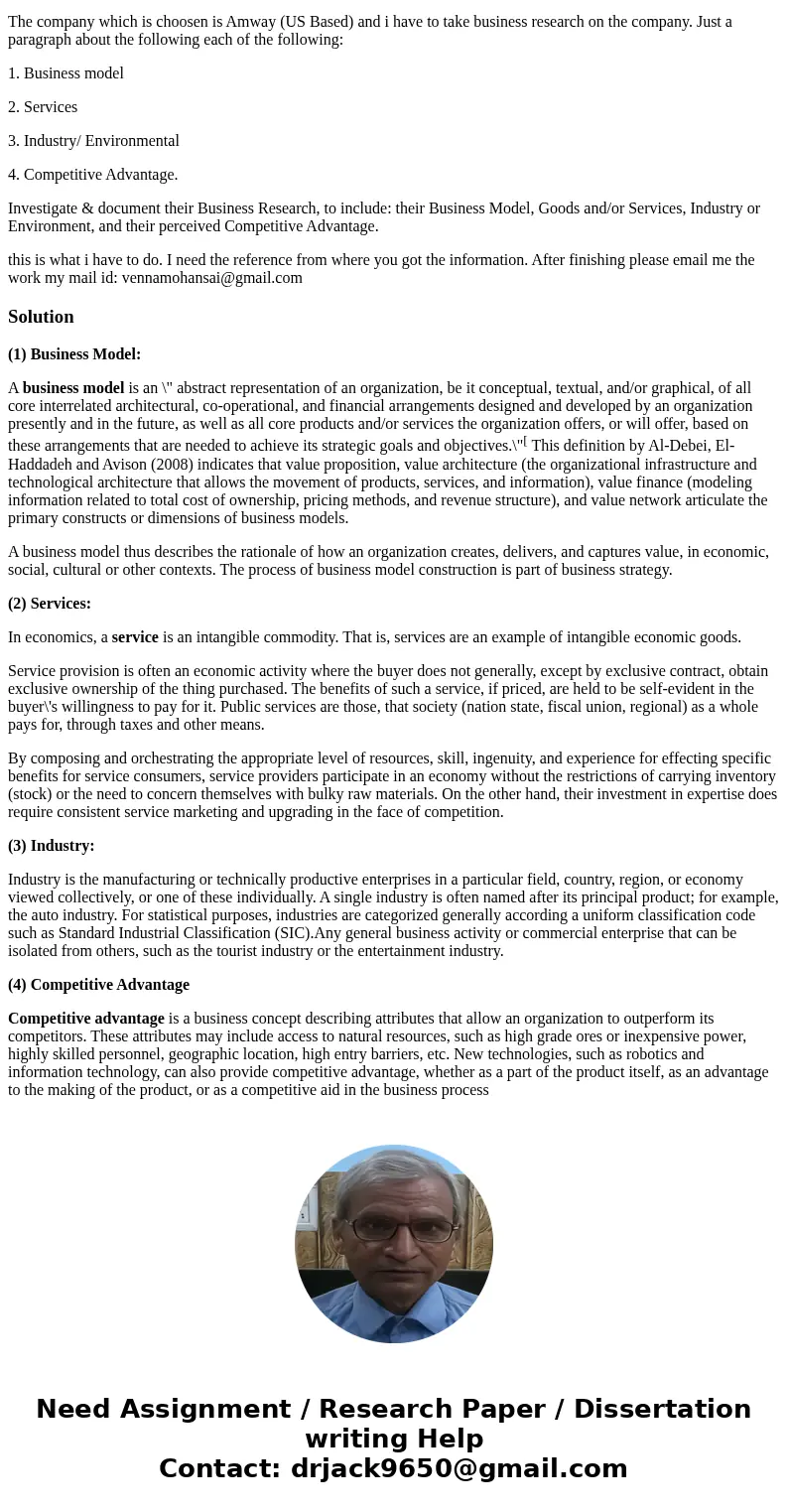 Subject is Engineering Economics: The company which is choosen is Amway (US Based) and i have to take business research on the company. Just a paragraph about t Subject is Engineering Economics: The company which is choosen is Amway (US Based) and i have to take business research on the company. Just a paragraph about t