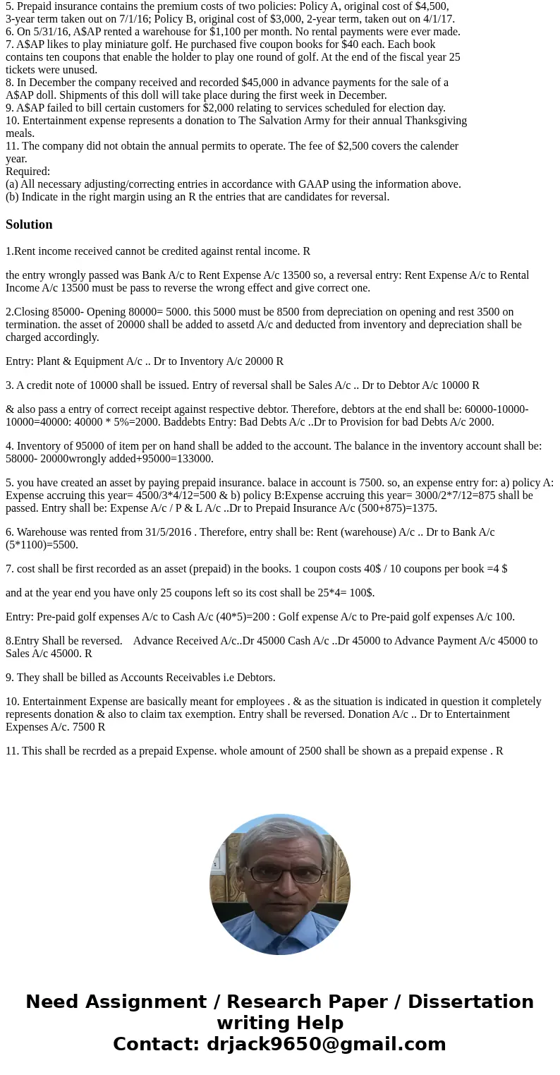 The following list of accounts and their balances represents the unadjusted trial balance of A$AP LLC at October 31, 2017 the end of their fiscal year: Cash $ 6 The following list of accounts and their balances represents the unadjusted trial balance of A$AP LLC at October 31, 2017 the end of their fiscal year: Cash $ 6