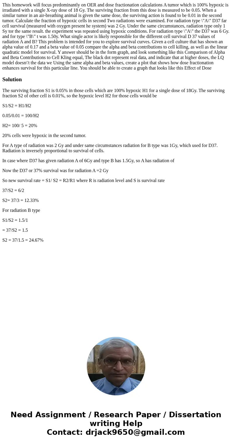  This homework will focus predominantly on OER and dose fractionation calculations A tumor which is 100% hypoxic is irradiated with a single X-ray dose of 18 Gy