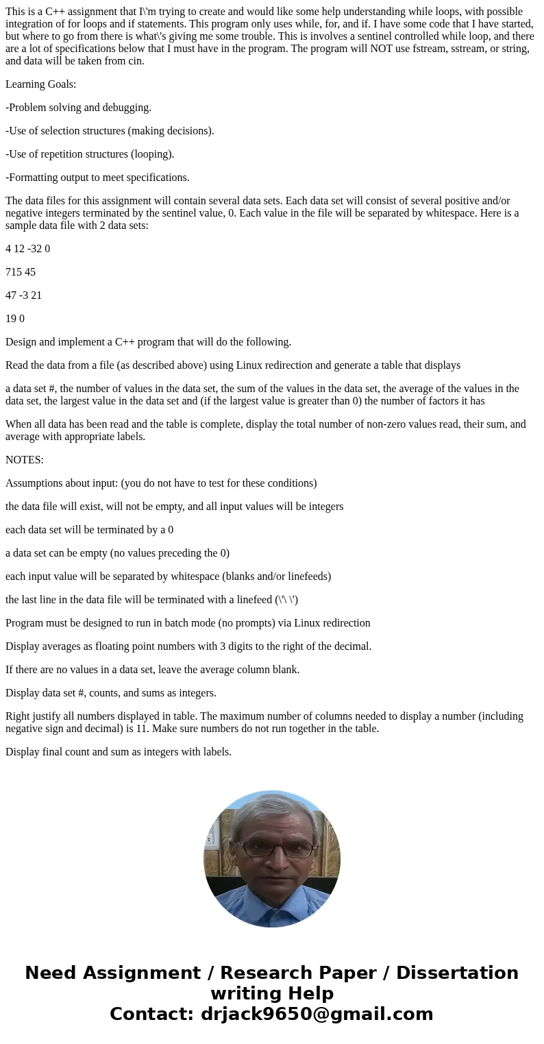 This is a C++ assignment that I\'m trying to create and would like some help understanding while loops, with possible integration of for loops and if statements This is a C++ assignment that I\'m trying to create and would like some help understanding while loops, with possible integration of for loops and if statements