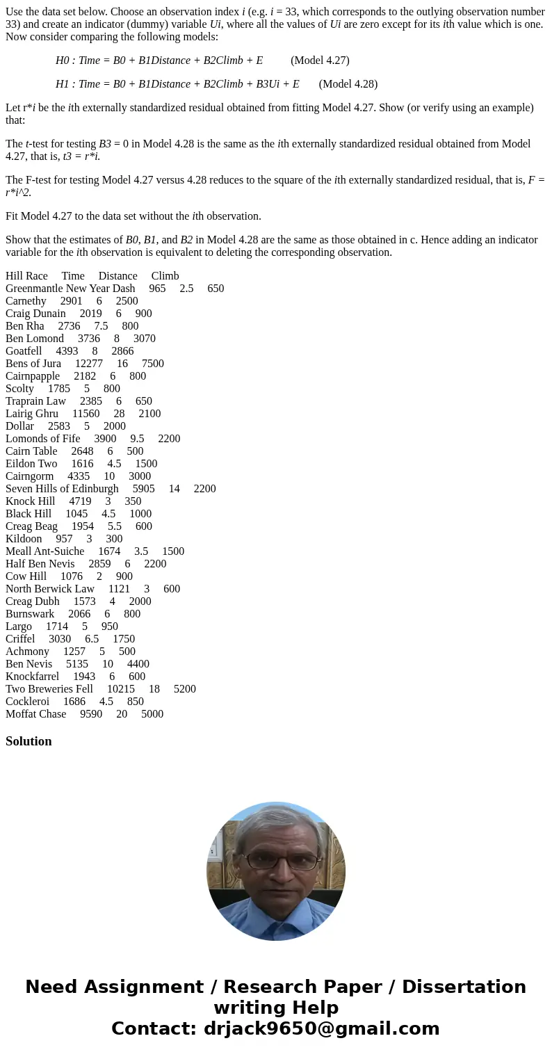 Use the data set below. Choose an observation index i (e.g. i = 33, which corresponds to the outlying observation number 33) and create an indicator (dummy) var Use the data set below. Choose an observation index i (e.g. i = 33, which corresponds to the outlying observation number 33) and create an indicator (dummy) var