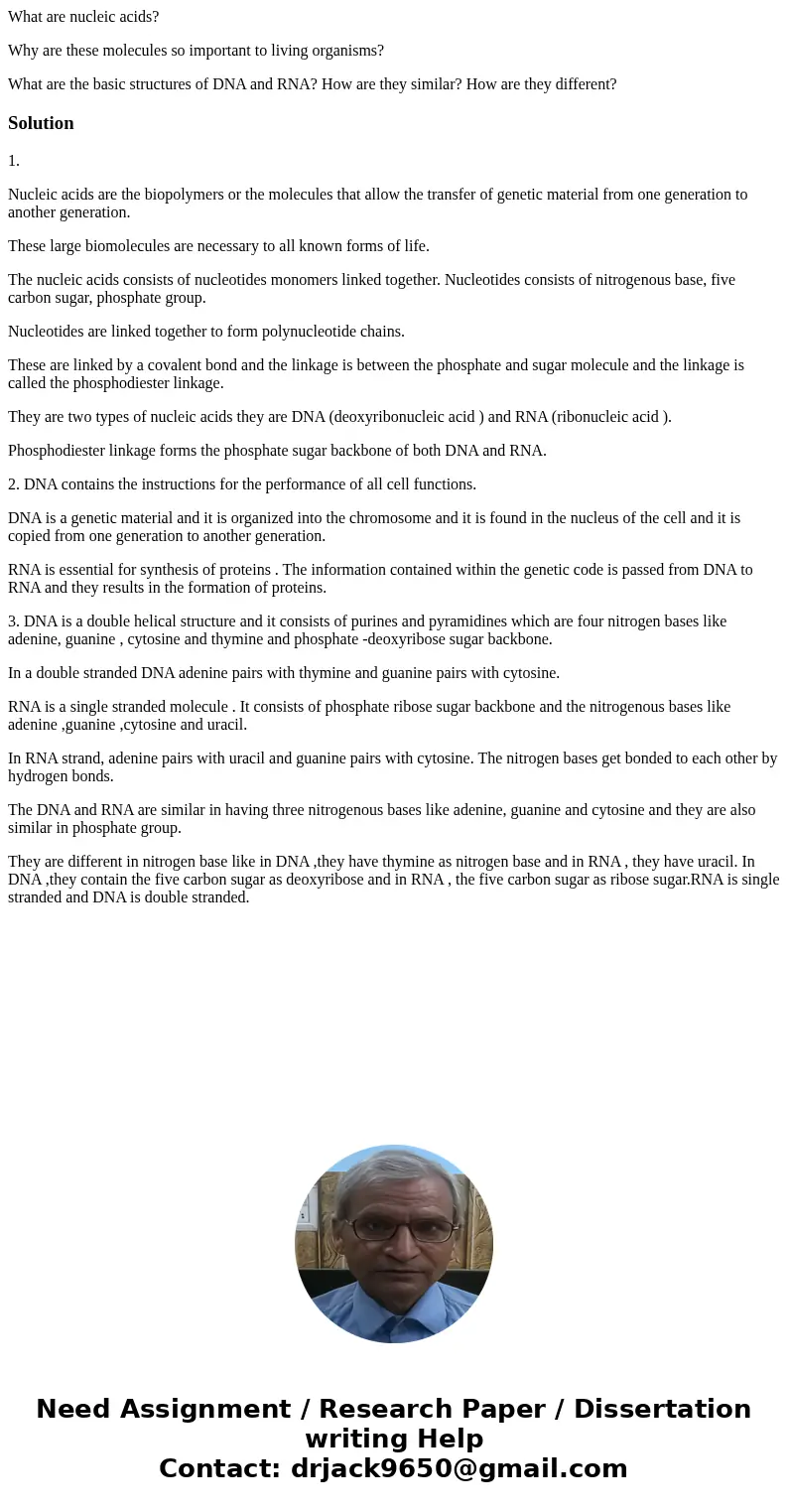 What are nucleic acids? Why are these molecules so important to living organisms? What are the basic structures of DNA and RNA? How are they similar? How are th What are nucleic acids? Why are these molecules so important to living organisms? What are the basic structures of DNA and RNA? How are they similar? How are th