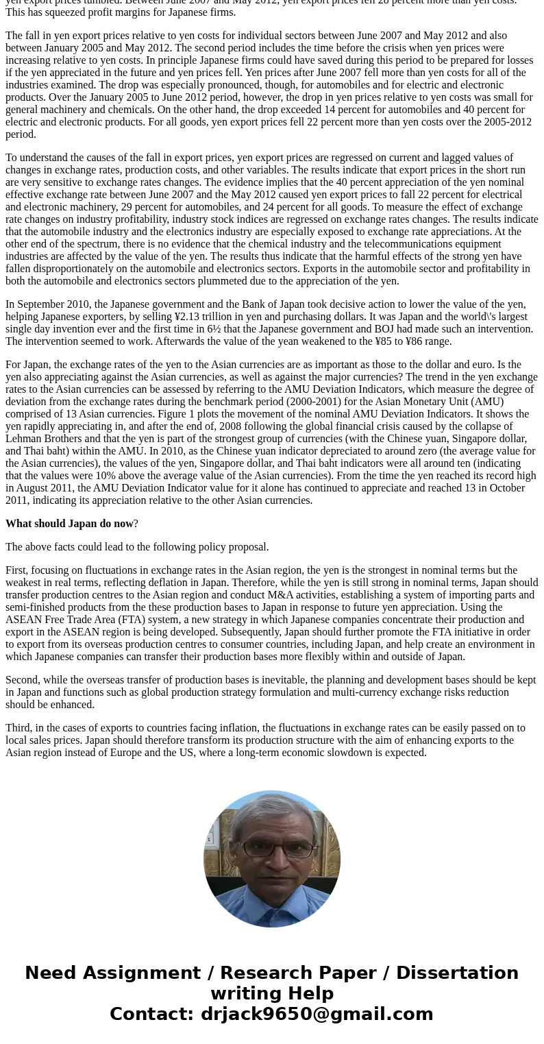 What drove an increase in the value of the yen between 2008 and 2011?SolutionYen export prices increased relative to yen costs until June 2007. After this, the  What drove an increase in the value of the yen between 2008 and 2011?SolutionYen export prices increased relative to yen costs until June 2007. After this, the