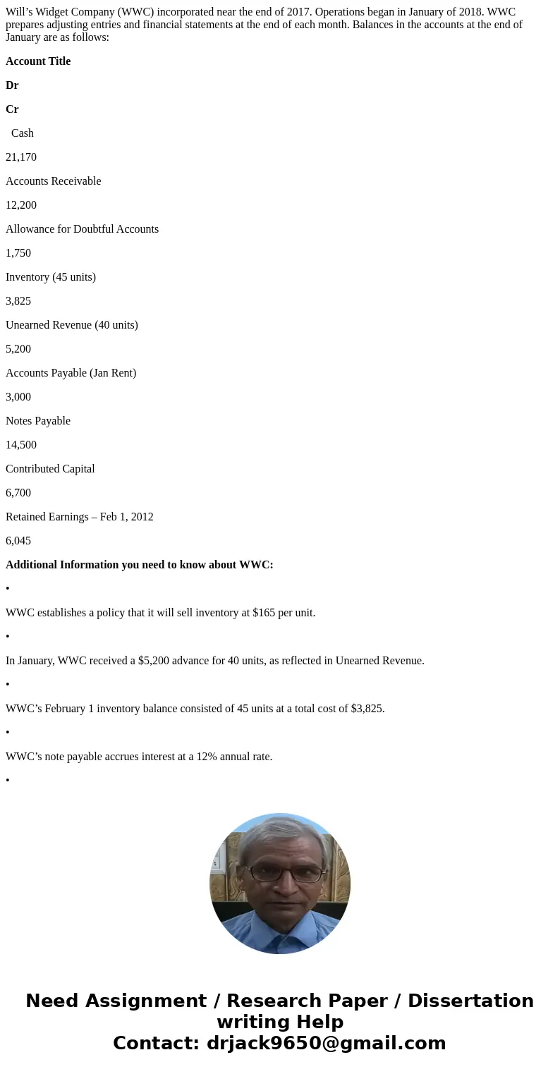 Will’s Widget Company (WWC) incorporated near the end of 2017. Operations began in January of 2018. WWC prepares adjusting entries and financial statements at t