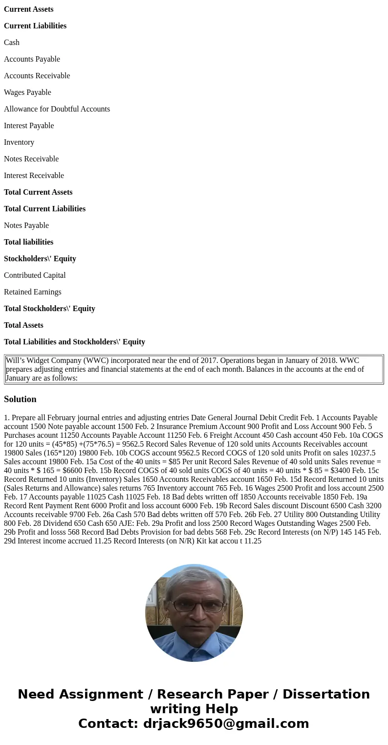 Will’s Widget Company (WWC) incorporated near the end of 2017. Operations began in January of 2018. WWC prepares adjusting entries and financial statements at t