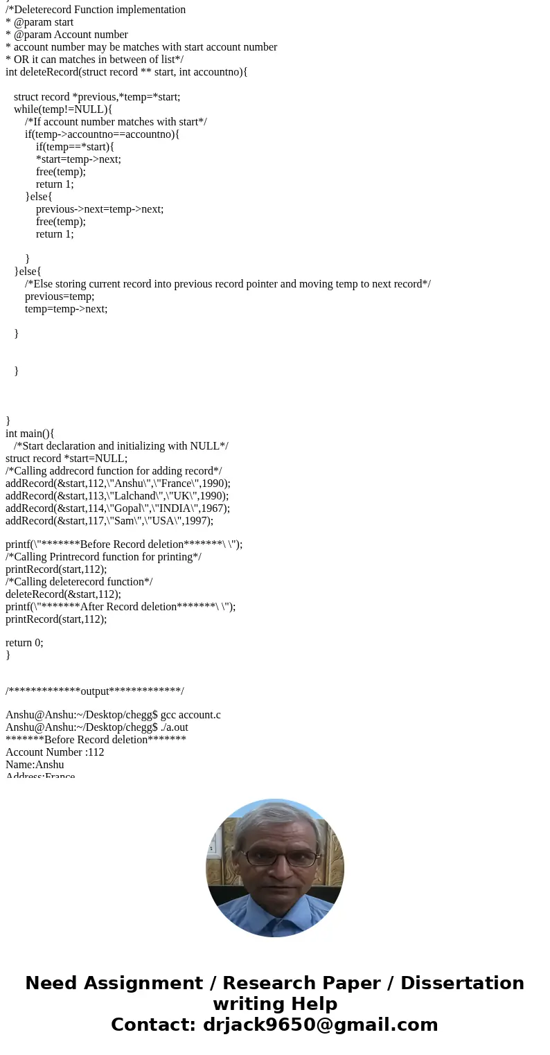 Write the functions that will add, print, and delete a bank record. The program will be written in C These are the protoypes for the functions: - int addRecord  Write the functions that will add, print, and delete a bank record. The program will be written in C These are the protoypes for the functions: - int addRecord