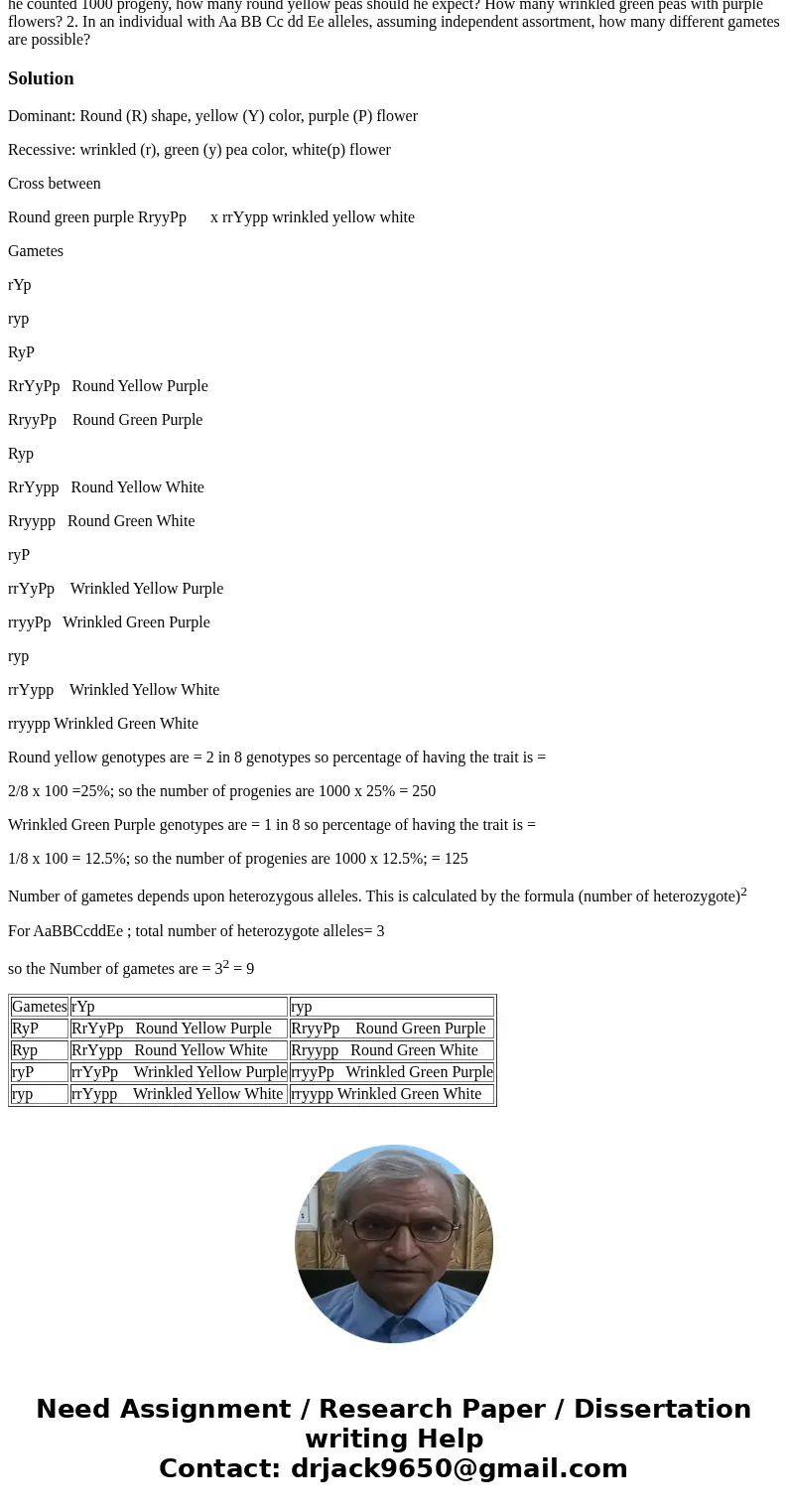  1/3/2017 Genetics Problems 1. Round shape is dominant to wrinkled. Yellow pea color is dominant to green. Purple flowers are dominant to white. If Mendel cross