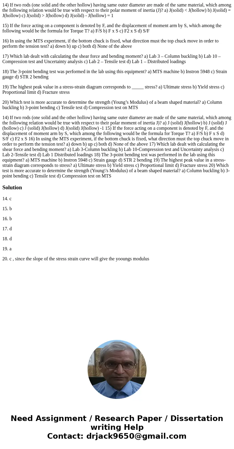 14) If two rods (one solid and the other hollow) having same outer diameter are made of the same material, which among the following relation would be true with