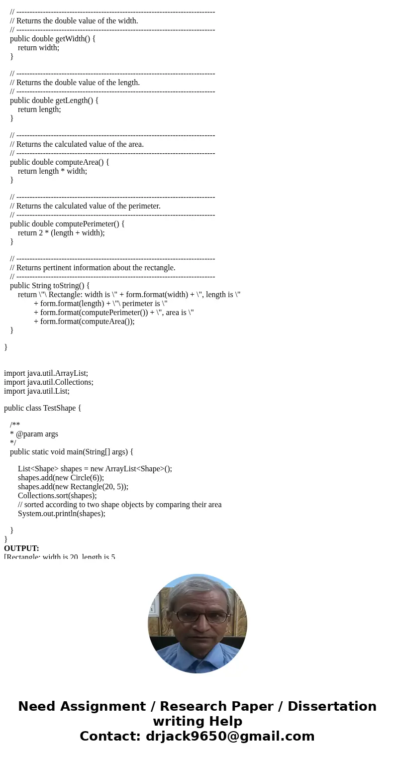 (1)Objective: Implement java.util.Comparator to determine the order of arbitrary objects. (1 points) Write a java program to determine the order of two shape ob (1)Objective: Implement java.util.Comparator to determine the order of arbitrary objects. (1 points) Write a java program to determine the order of two shape ob
