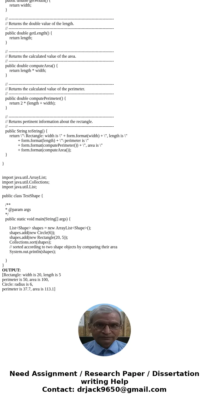 (1)Objective: Implement java.util.Comparator to determine the order of arbitrary objects. (1 points) Write a java program to determine the order of two shape ob (1)Objective: Implement java.util.Comparator to determine the order of arbitrary objects. (1 points) Write a java program to determine the order of two shape ob