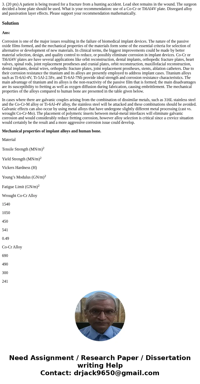 3. (20 pts) A patient is being treated for a fracture from a hunting accident. Lead shot remains in the wound. The surgeon decided a bone plate should be used. 