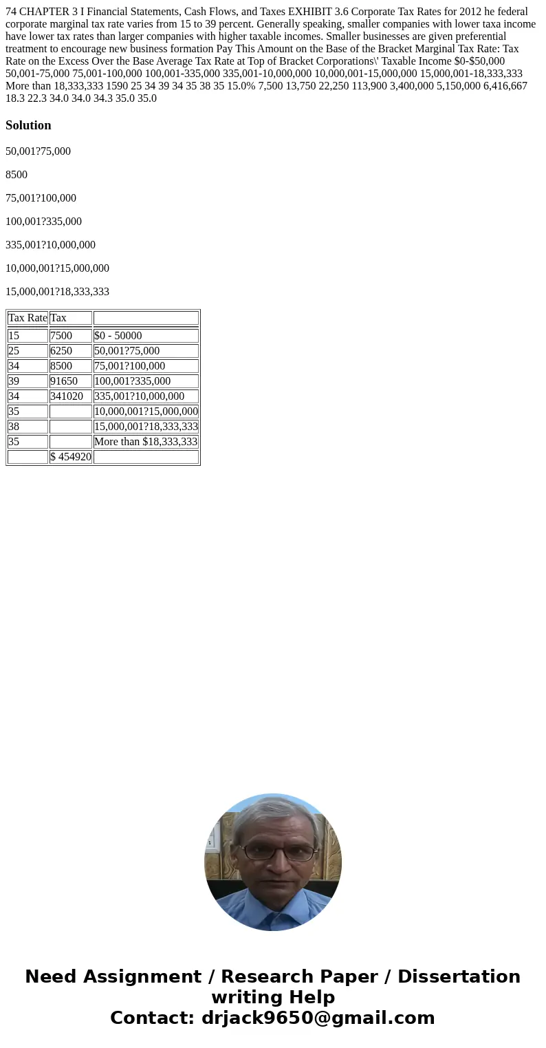 74 CHAPTER 3 I Financial Statements, Cash Flows, and Taxes EXHIBIT 3.6 Corporate Tax Rates for 2012 he federal corporate marginal tax rate varies from 15 to 39  74 CHAPTER 3 I Financial Statements, Cash Flows, and Taxes EXHIBIT 3.6 Corporate Tax Rates for 2012 he federal corporate marginal tax rate varies from 15 to 39