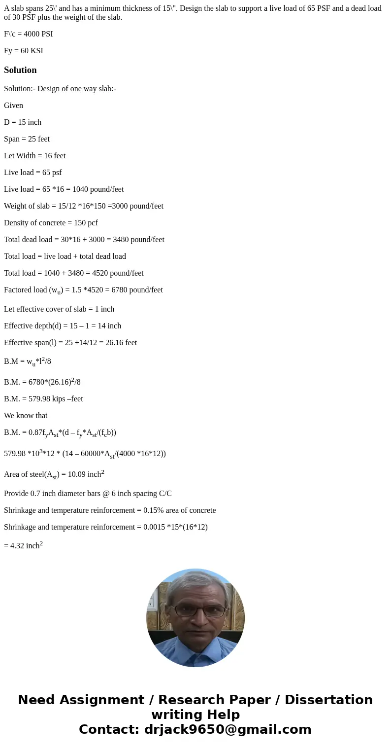 A slab spans 25\' and has a minimum thickness of 15\