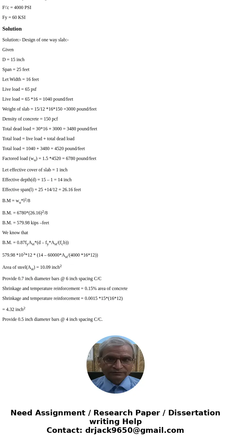 A slab spans 25\' and has a minimum thickness of 15\