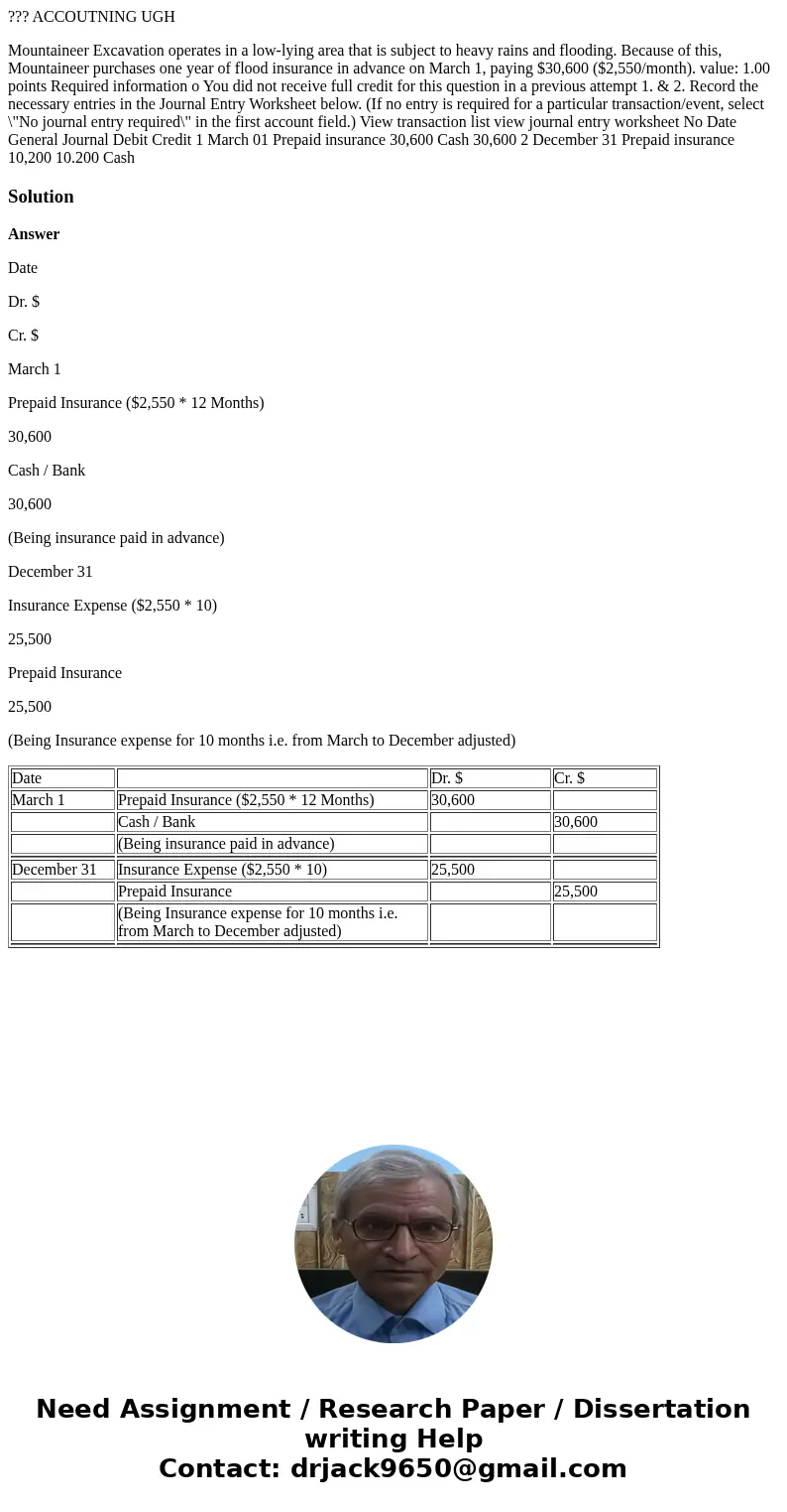 ??? ACCOUTNING UGH Mountaineer Excavation operates in a low-lying area that is subject to heavy rains and flooding. Because of this, Mountaineer purchases one y ??? ACCOUTNING UGH Mountaineer Excavation operates in a low-lying area that is subject to heavy rains and flooding. Because of this, Mountaineer purchases one y