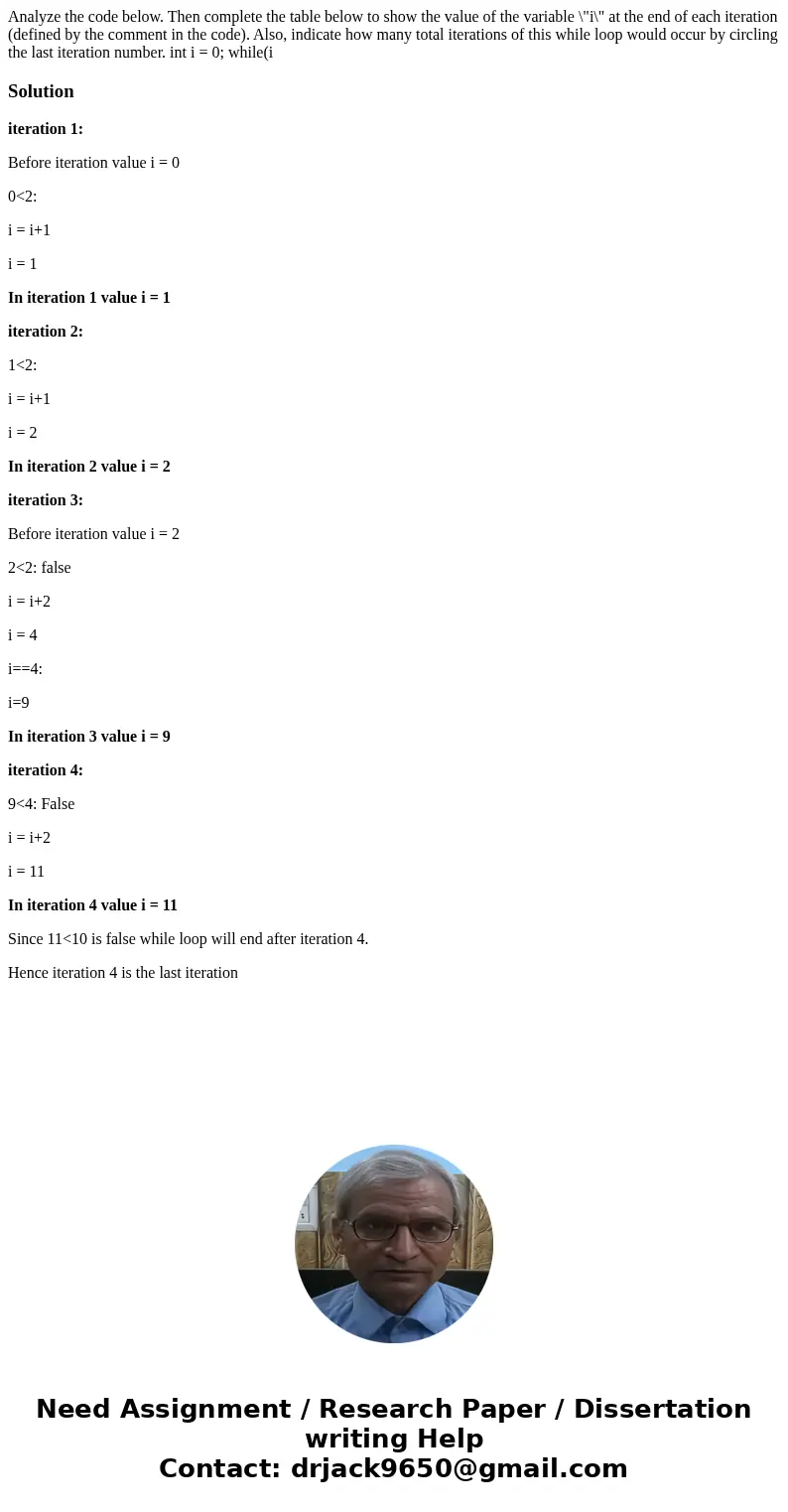 Analyze the code below. Then complete the table below to show the value of the variable \  Analyze the code below. Then complete the table below to show the value of the variable \