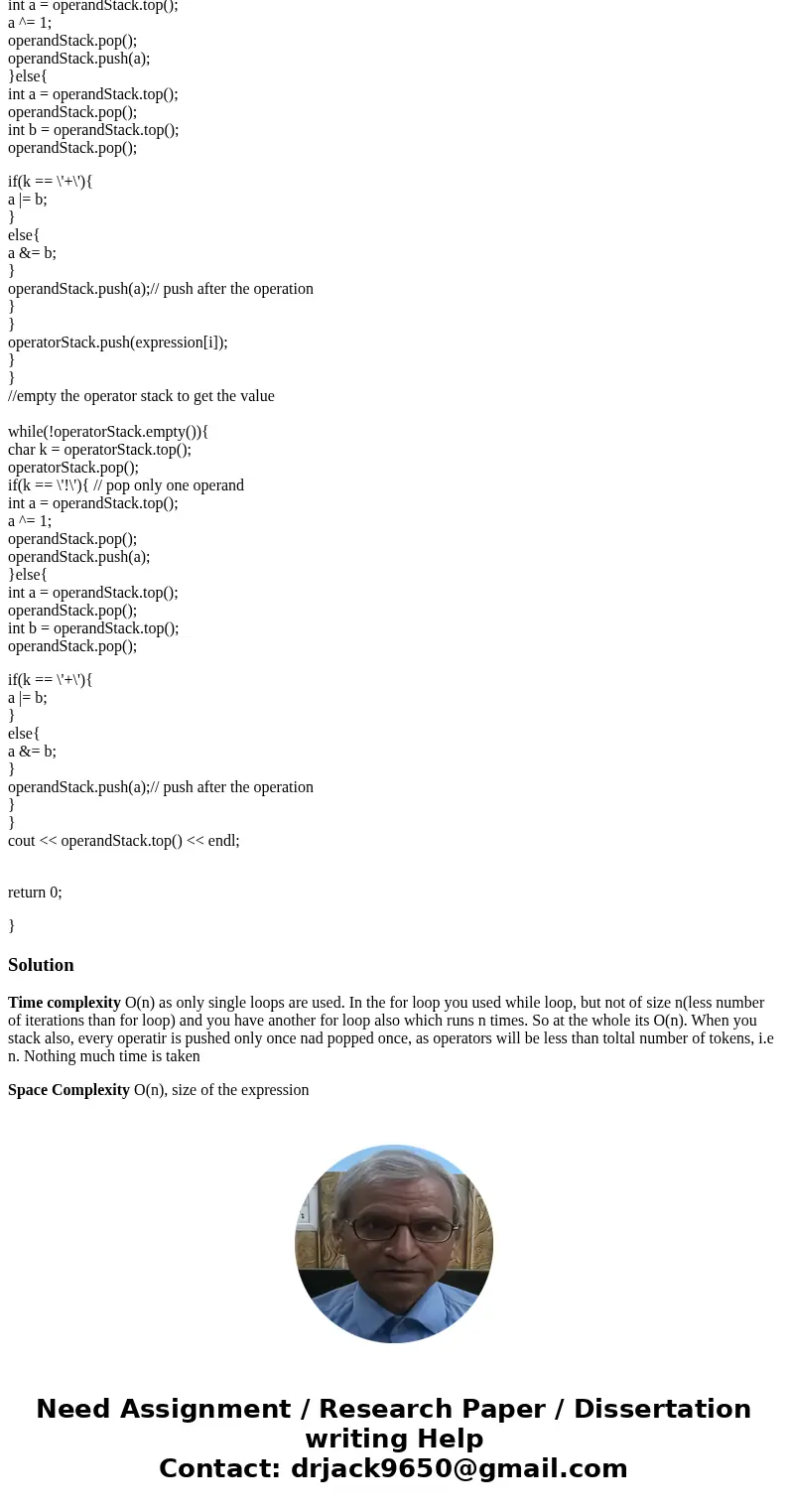 Analyze the running time of the following program in terms of the input size n, which in this case is the number of symbols in the logical expression given as t Analyze the running time of the following program in terms of the input size n, which in this case is the number of symbols in the logical expression given as t