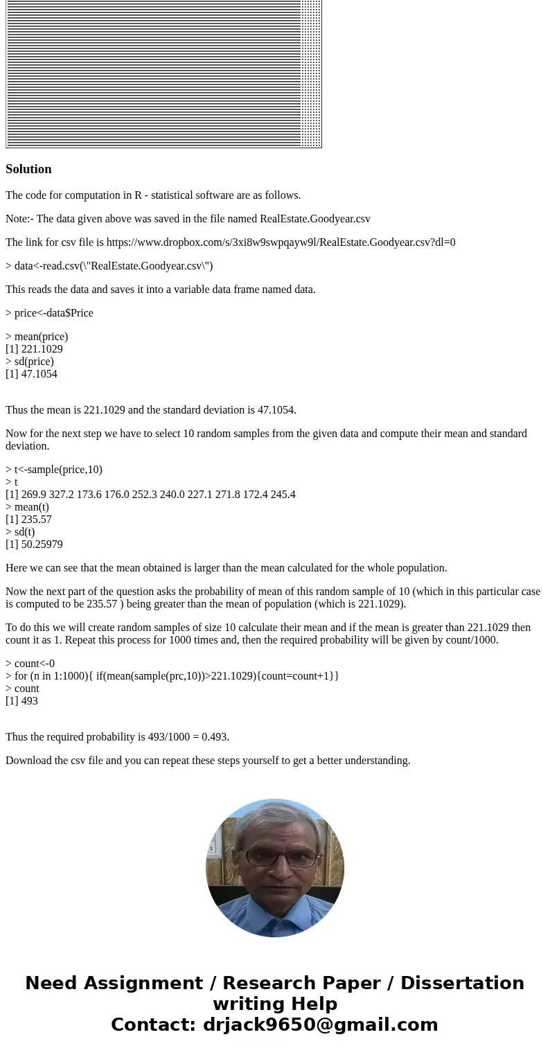 Basic Statistics for Business & Economics, Lind, 8e Refer to the Real Estate data, which report information on the homes sold in the Goodyear, Arizona, area