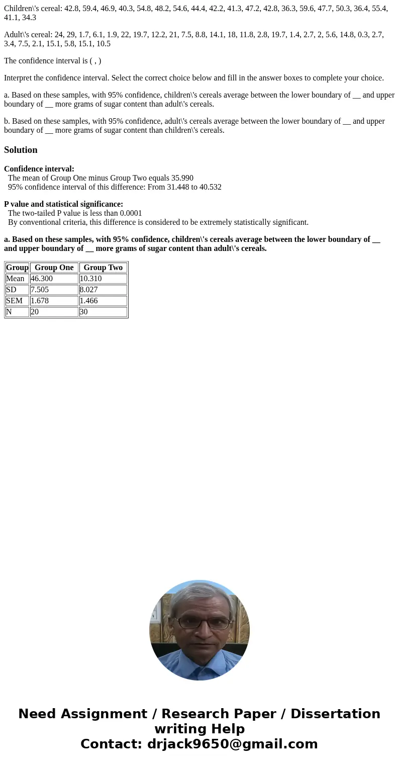 Children\'s cereal: 42.8, 59.4, 46.9, 40.3, 54.8, 48.2, 54.6, 44.4, 42.2, 41.3, 47.2, 42.8, 36.3, 59.6, 47.7, 50.3, 36.4, 55.4, 41.1, 34.3 Adult\'s cereal: 24,  Children\'s cereal: 42.8, 59.4, 46.9, 40.3, 54.8, 48.2, 54.6, 44.4, 42.2, 41.3, 47.2, 42.8, 36.3, 59.6, 47.7, 50.3, 36.4, 55.4, 41.1, 34.3 Adult\'s cereal: 24,