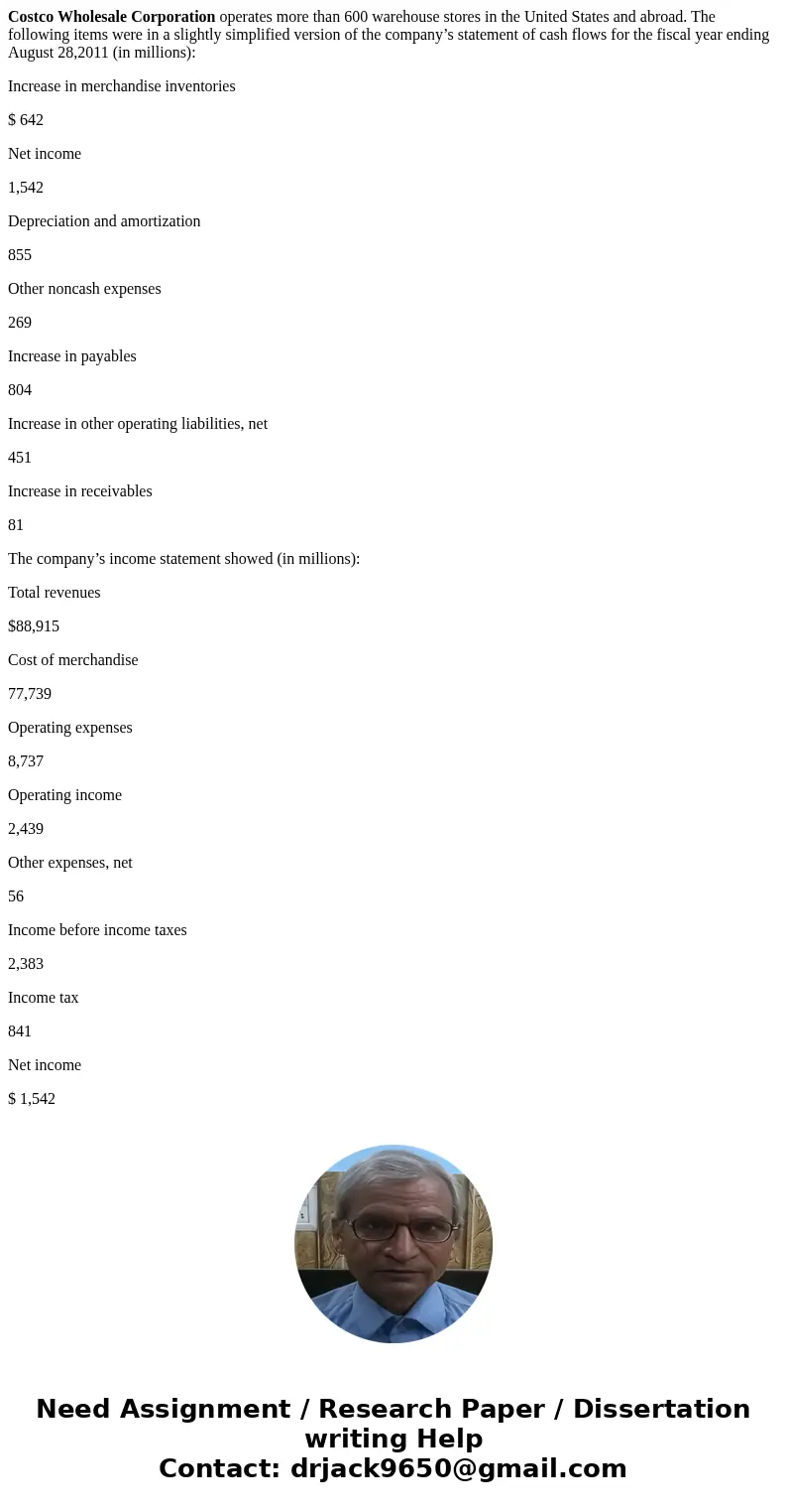 Costco Wholesale Corporation operates more than 600 warehouse stores in the United States and abroad. The following items were in a slightly simplified version  Costco Wholesale Corporation operates more than 600 warehouse stores in the United States and abroad. The following items were in a slightly simplified version