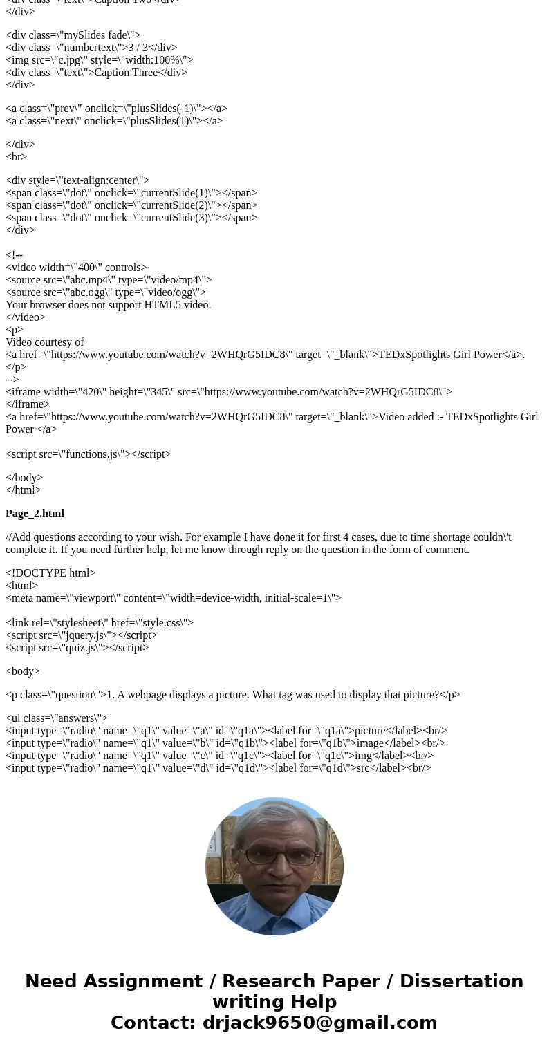 •Create a folder named Project in your All_102Submissions folder to contain all of your files for the final project. •You will create exactly three web pages fo •Create a folder named Project in your All_102Submissions folder to contain all of your files for the final project. •You will create exactly three web pages fo