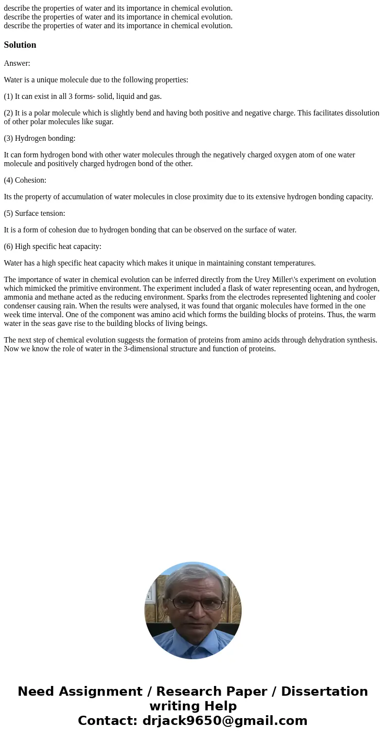  describe the properties of water and its importance in chemical evolution. describe the properties of water and its importance in chemical evolution. describe 