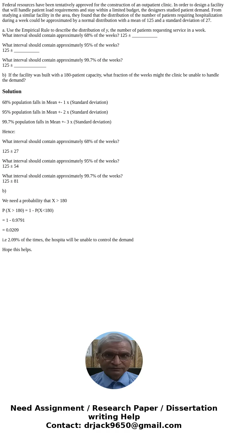 Federal resources have been tentatively approved for the construction of an outpatient clinic. In order to design a facility that will handle patient load requi