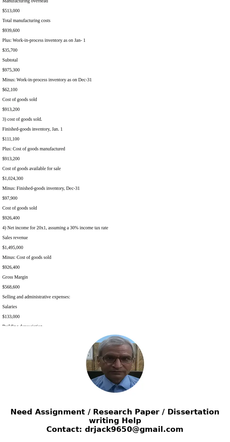 Financial Statement Elements: Manufacturer The following selected information was extracted from the 20x1 accounting records of Lone Oak Products: Raw material  Financial Statement Elements: Manufacturer The following selected information was extracted from the 20x1 accounting records of Lone Oak Products: Raw material