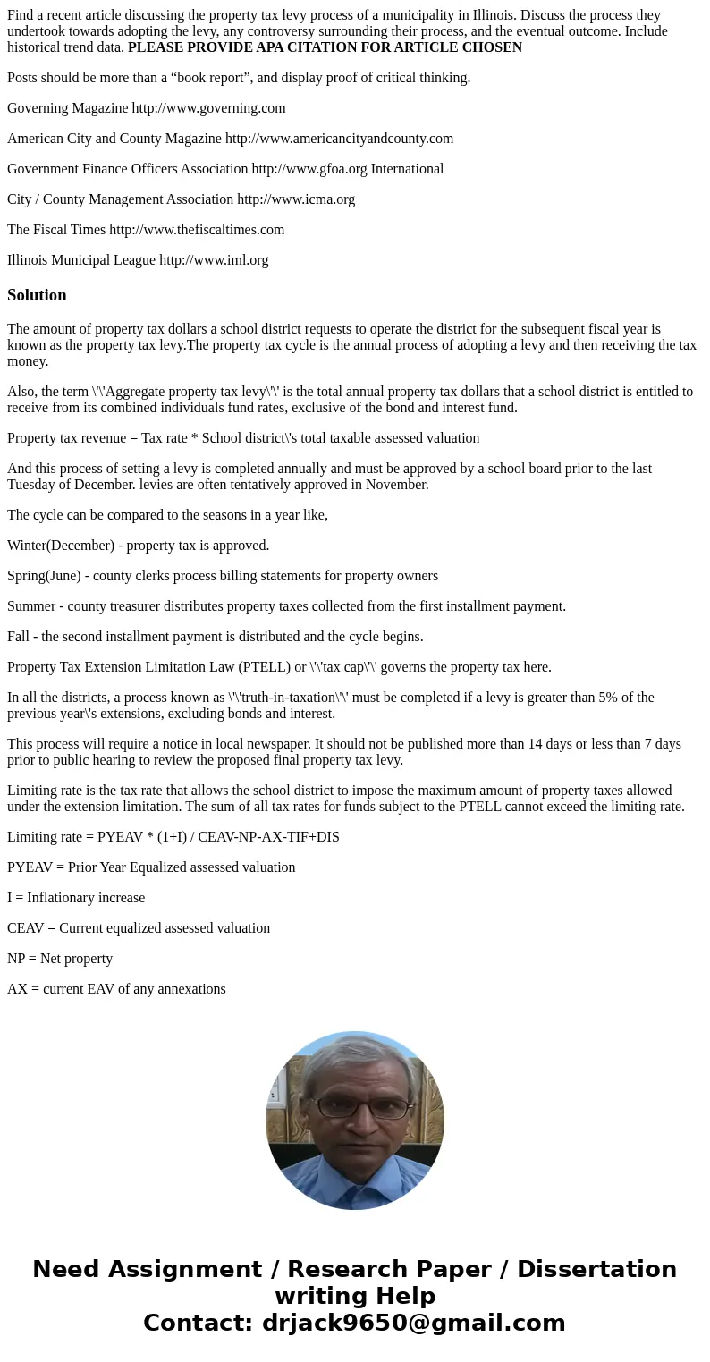 Find a recent article discussing the property tax levy process of a municipality in Illinois. Discuss the process they undertook towards adopting the levy, any  Find a recent article discussing the property tax levy process of a municipality in Illinois. Discuss the process they undertook towards adopting the levy, any