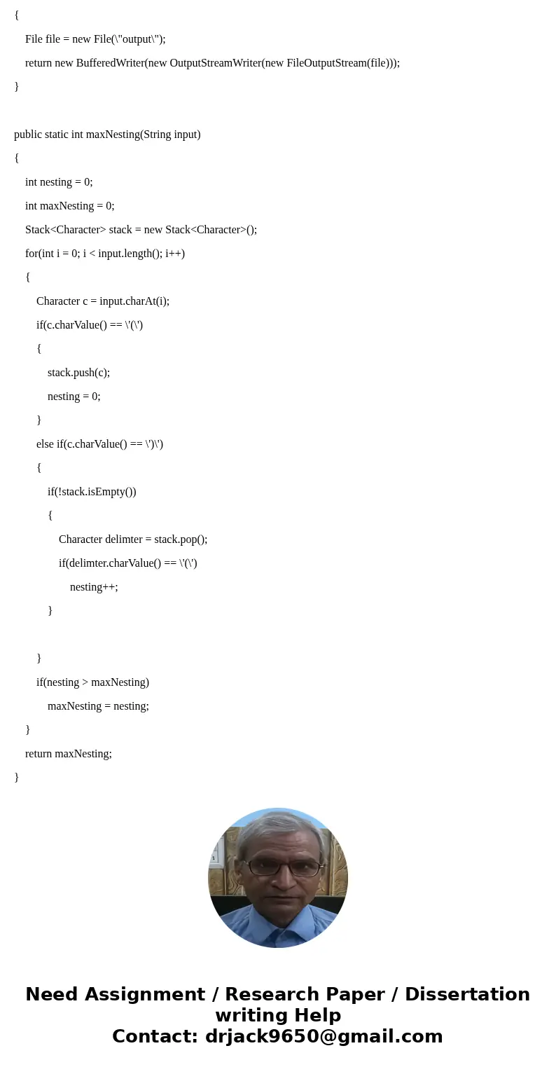Given a String of parenthesis delimiters ( \'(\' and \')\' ), modify the stack algorithm that checks for matching delimiters to calculate the maximum nesting l  Given a String of parenthesis delimiters ( \'(\' and \')\' ), modify the stack algorithm that checks for matching delimiters to calculate the maximum nesting l