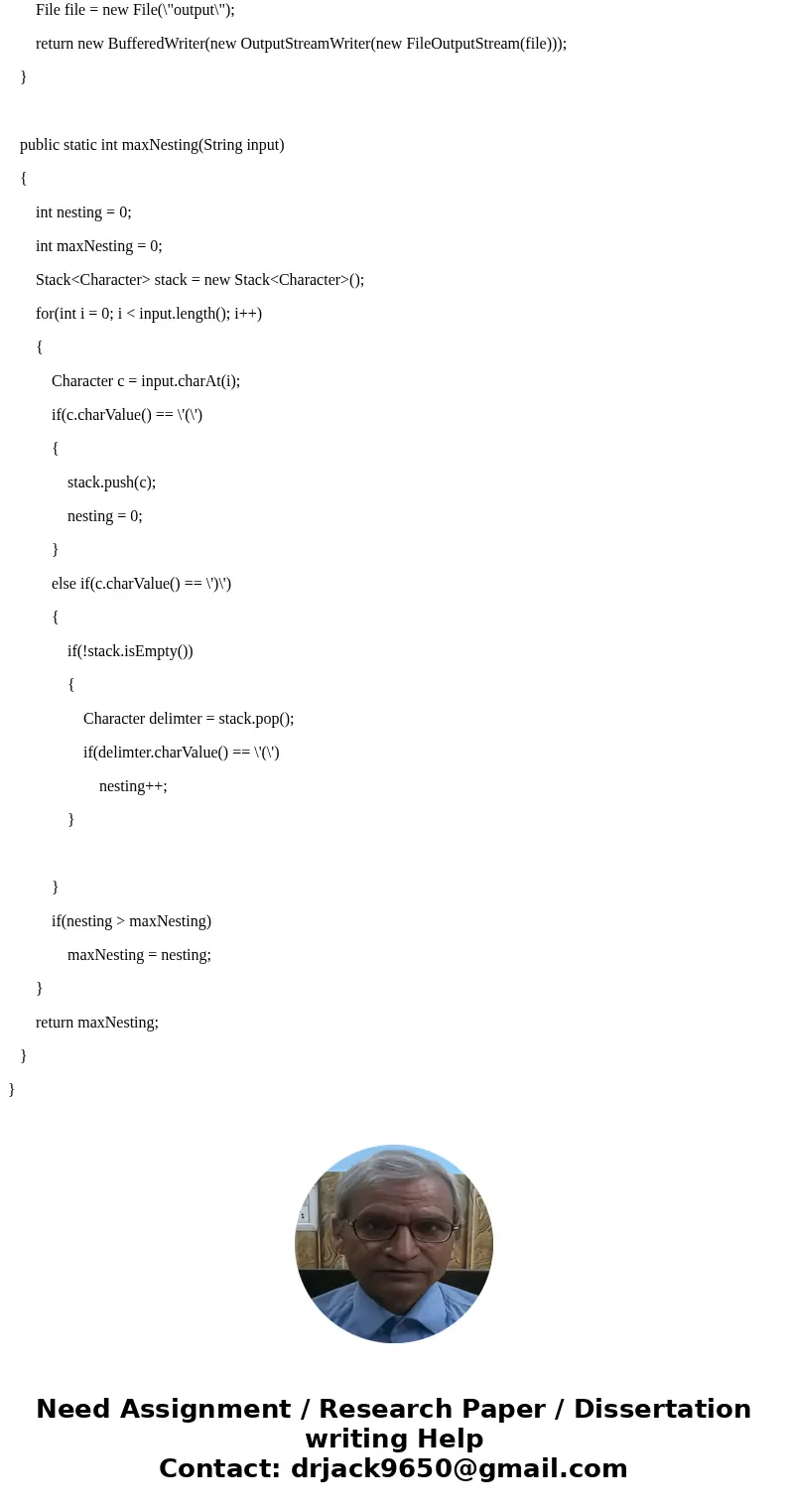 Given a String of parenthesis delimiters ( \'(\' and \')\' ), modify the stack algorithm that checks for matching delimiters to calculate the maximum nesting l  Given a String of parenthesis delimiters ( \'(\' and \')\' ), modify the stack algorithm that checks for matching delimiters to calculate the maximum nesting l