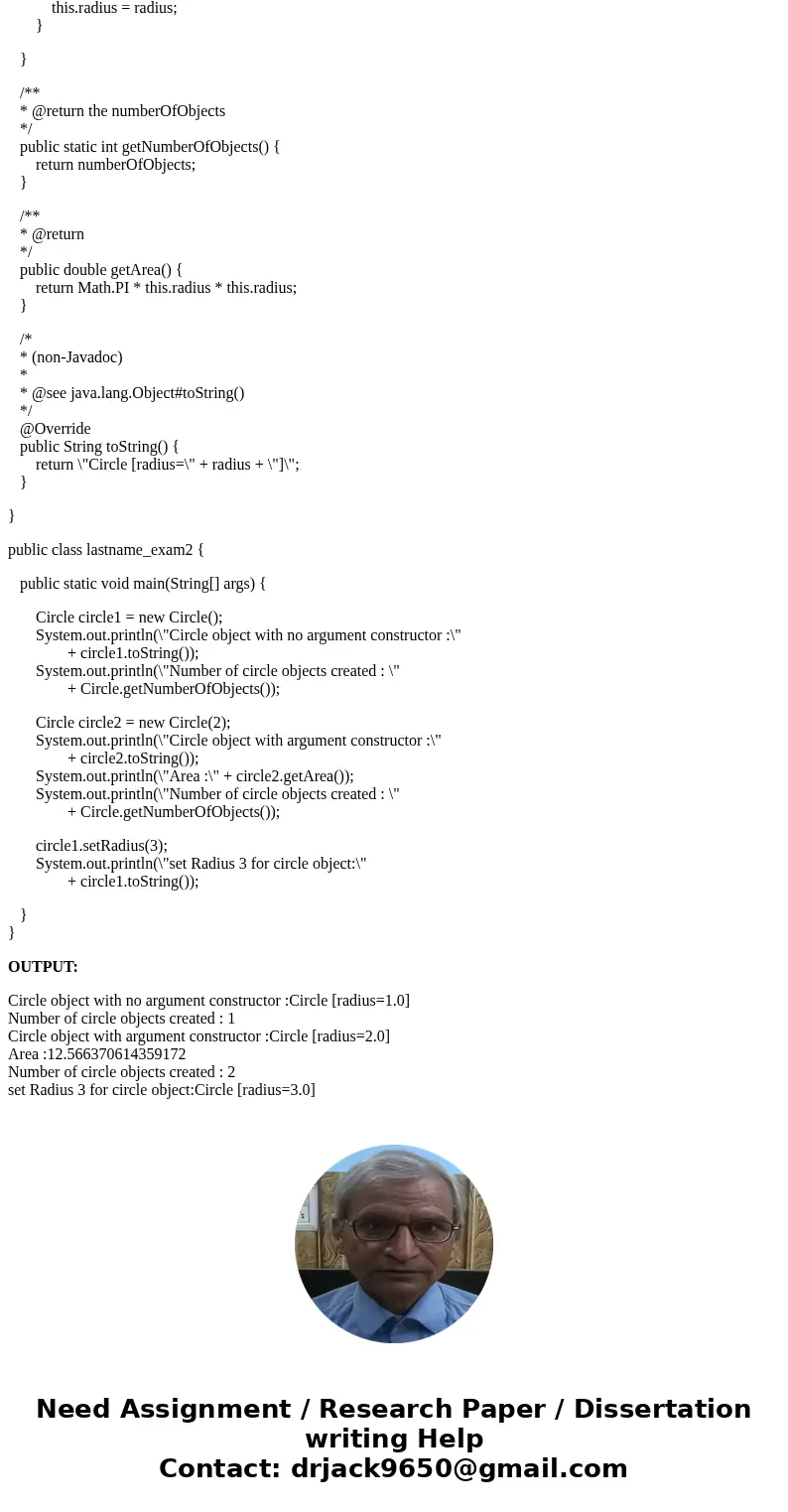  Given the following UML (- is for a private member, + is for a public member, and underline is for a static member). The radius of this Circle object The numbe