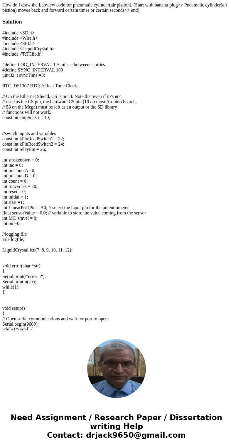 How do I draw the Labview code for pneumatic cylinder(air pistion). (Start with banana-plug>> Pneumatic cylinder(air pistion) moves back and forward certa