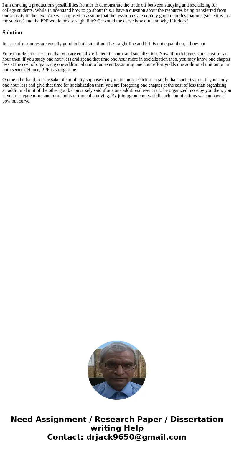 I am drawing a productions possibilities frontier to demonstrate the trade off between studying and socializing for college students. While I understand how to 