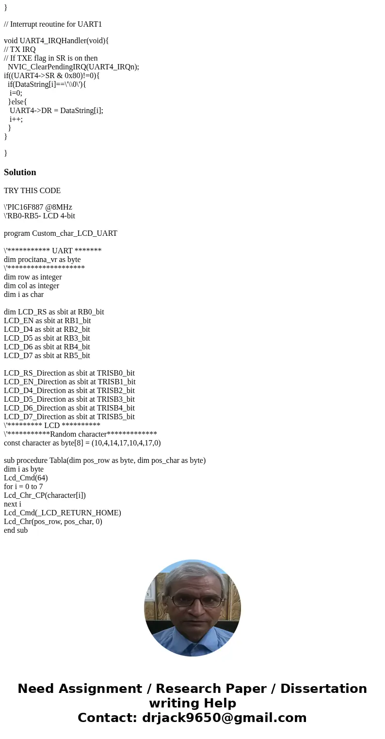 I need help with getting the UART message to recieve a communication on my LCD. I have done the UART message transmission test which I pasted below. Port C 11 - I need help with getting the UART message to recieve a communication on my LCD. I have done the UART message transmission test which I pasted below. Port C 11 -